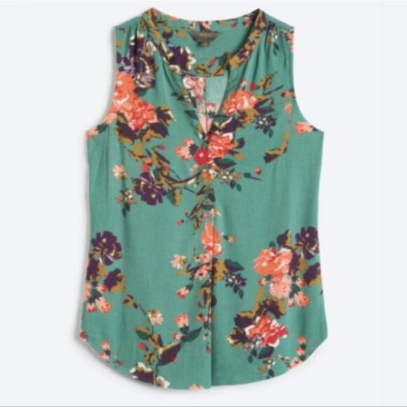 🔺️NWT Market & Spruce Sage Floral Prat Henley Sleeveless Top Large - Picture 2 of 13